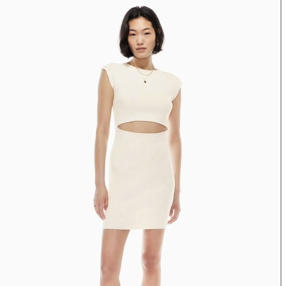 Wilfred Aritzia White Ribbed Cutout Mini Dress Sleeveless Bodycon Medium
